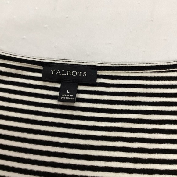 Talbots Women's Black And White Striped Blouse Large Rounded Neck - Picture 3 of 7